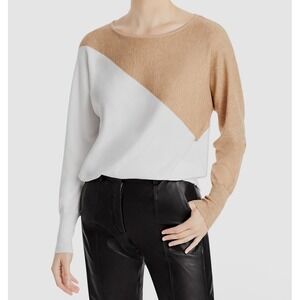 Madison Hudson Medium Color Block Knit Sweater Pullover Tan Ivory Minimalist NWT